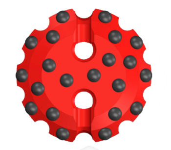 Roca muy dura y abrasiva. Bajo 30 mts/hr a 350 psi. Máxima protección al botones. periféricos (ayuda a triturar aun más la roca y piedras pequeñas). Óptima para ruptura de roca.